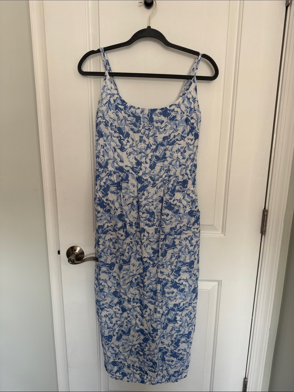 Quince Blue and White Floral Midi Slip Dress